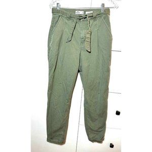 Hollister Ultra High-Rise Olive Green Pants 9 Cotton Blend Ribbon Tie Khaki